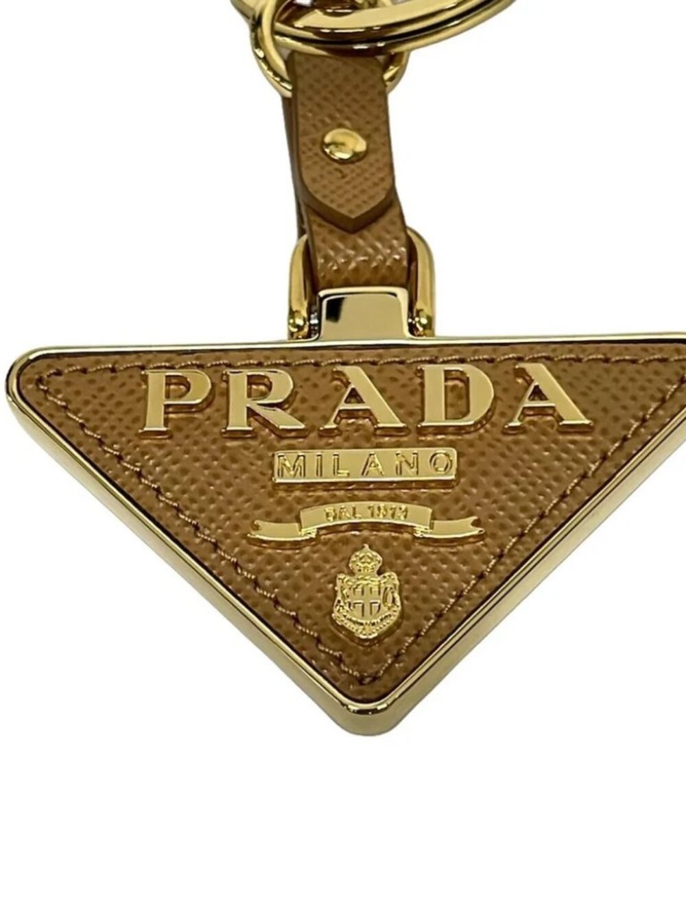 PRADA Saffiano leather and metal key chain 1PP128 Gold Beige Hardware Leather - Picture 3 of 4